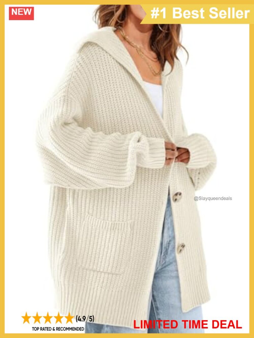 Oversized Sailor Collar Button Chunky Knit Cardigan Sweater with Pockets